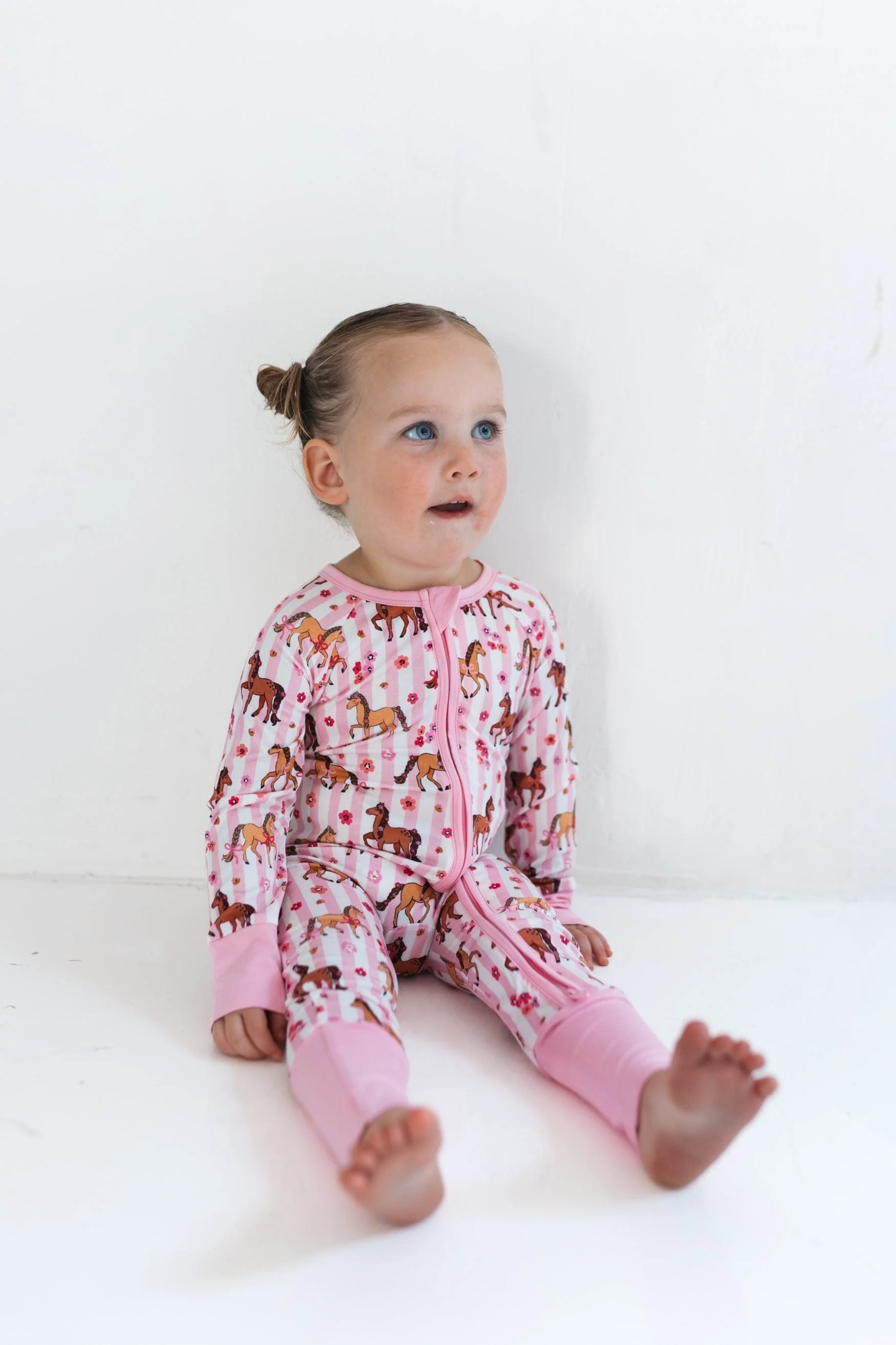 Bamboo Convertible Footie Romper - Pink Pony - Image 4