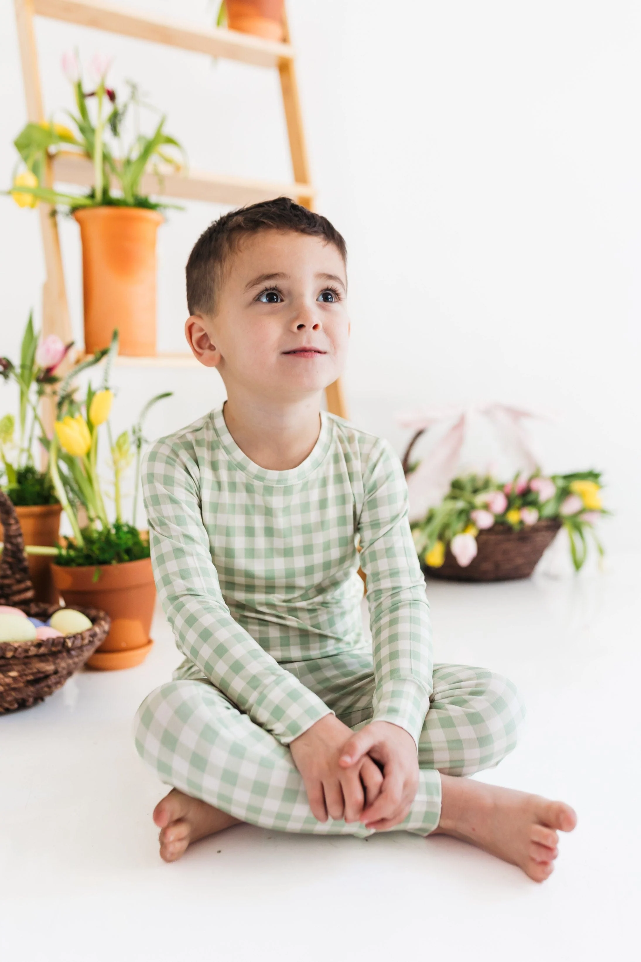 Bamboo Long Sleeve Pajama Set - Green Gingham - Image 2