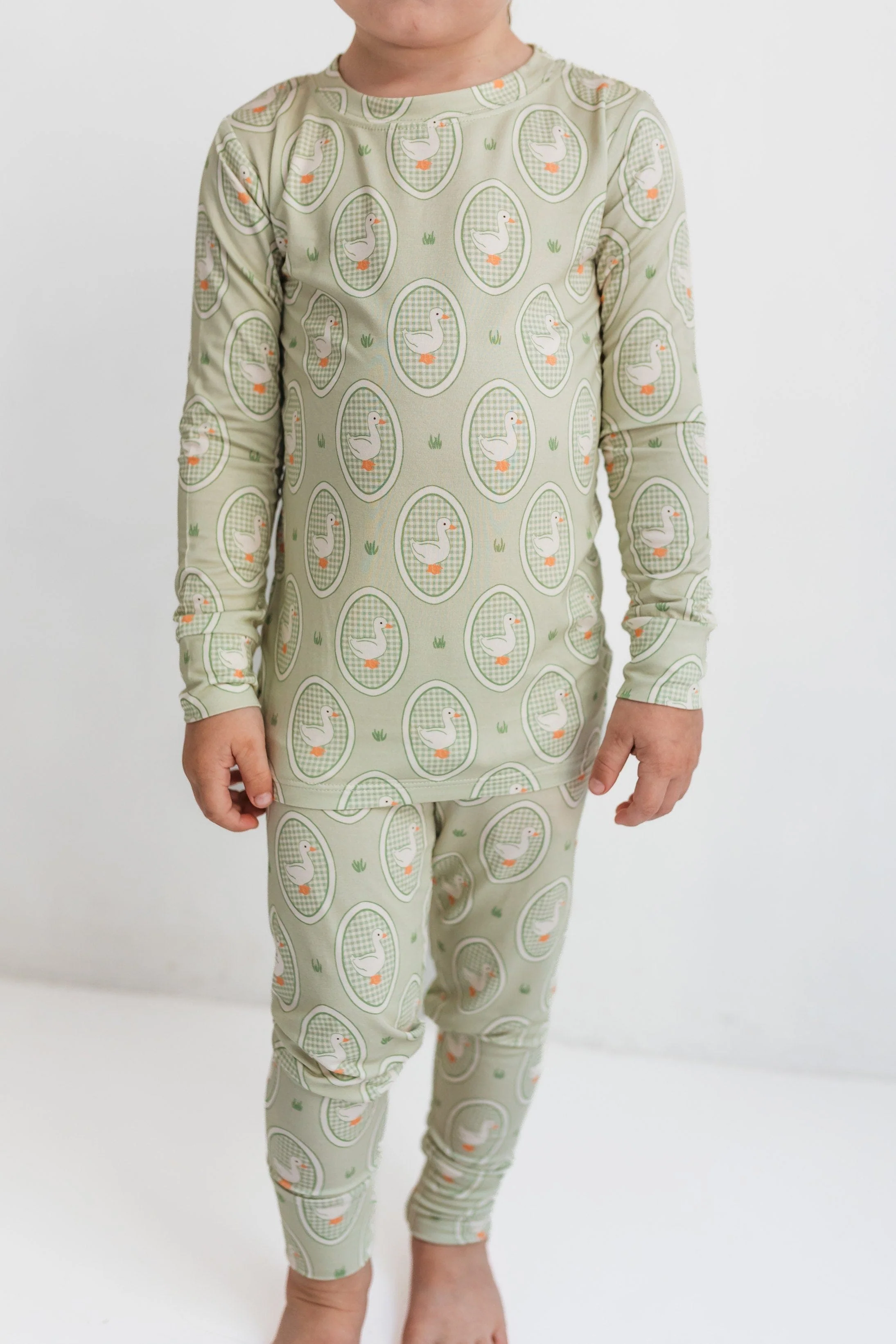 Bamboo Long Sleeve Pajama Set - Green Little Goose - Image 2
