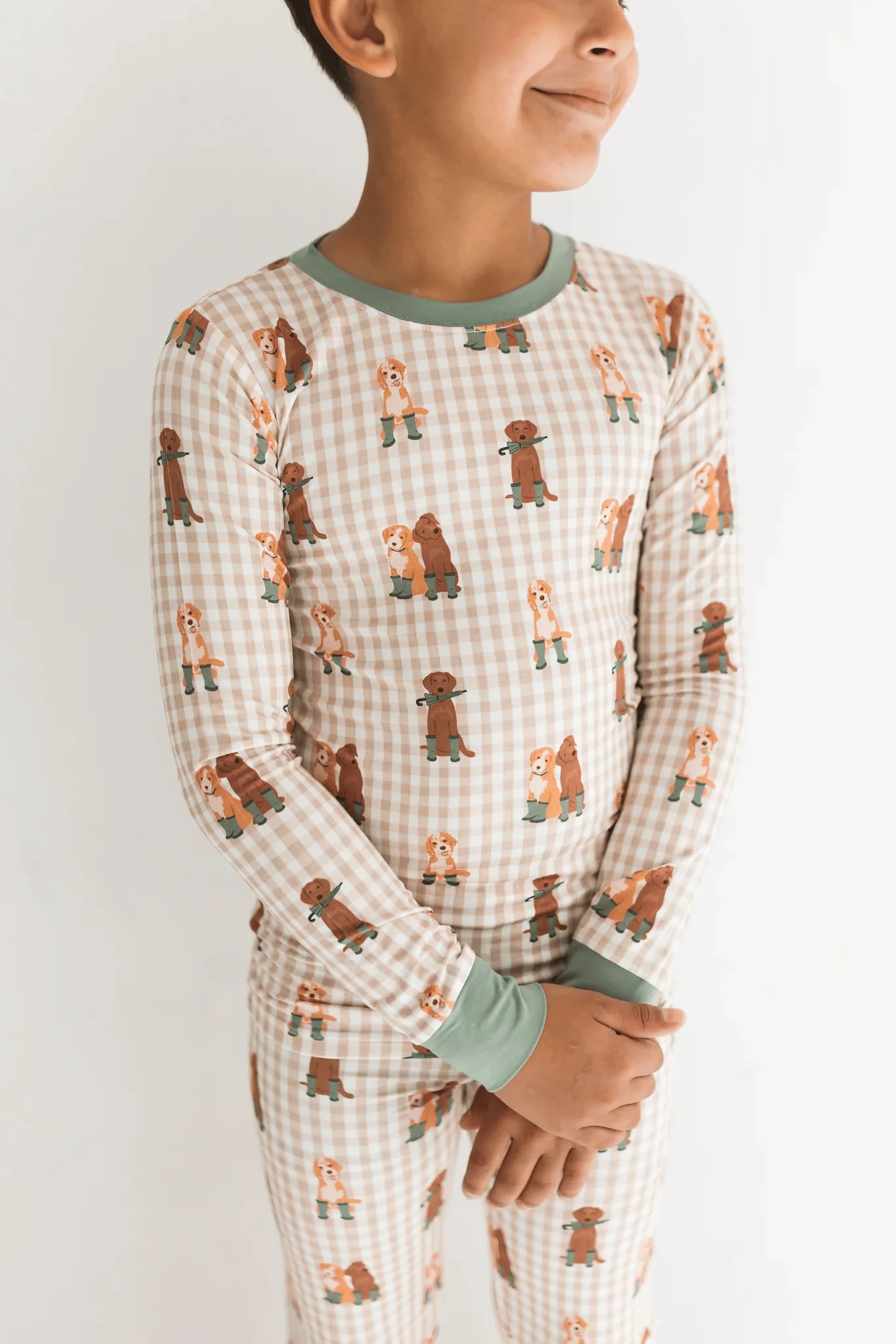 Bamboo Long Sleeve Pajama Set - Green Pup Friends