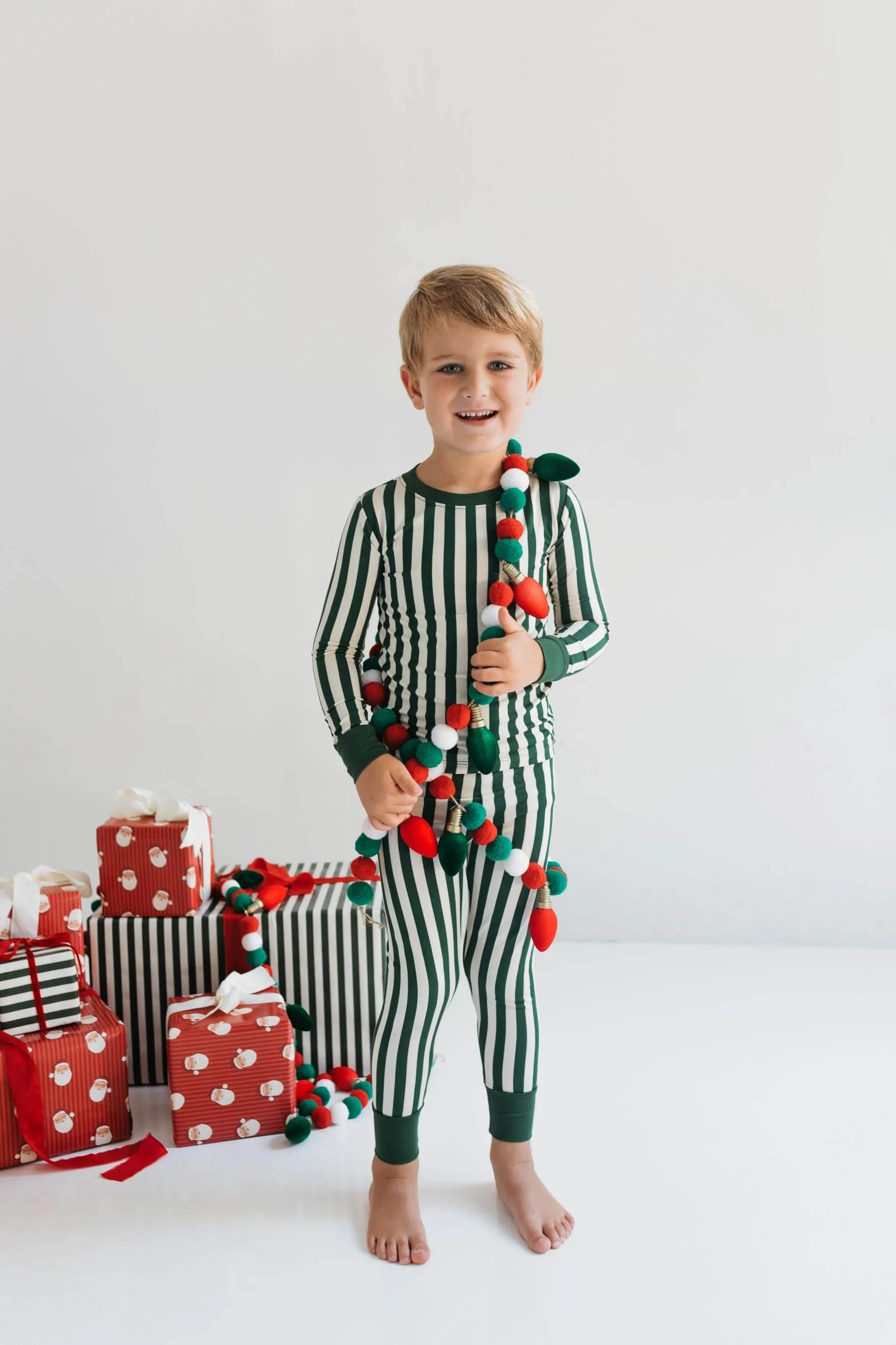 Bamboo Long Sleeve Pajama Set - Green Stripe - Image 3