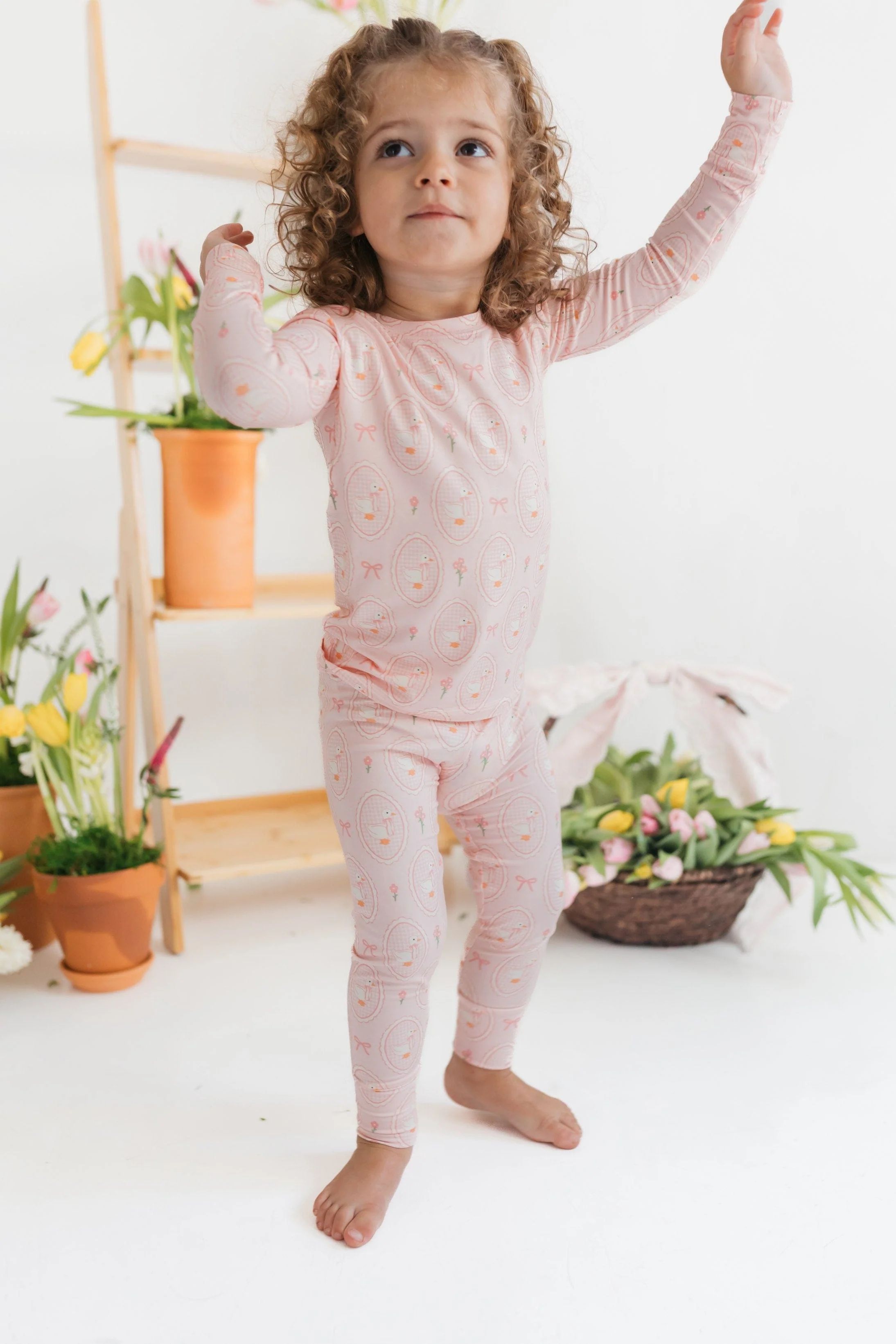 Bamboo Long Sleeve Pajama Set - Pink Little Goose - Image 2