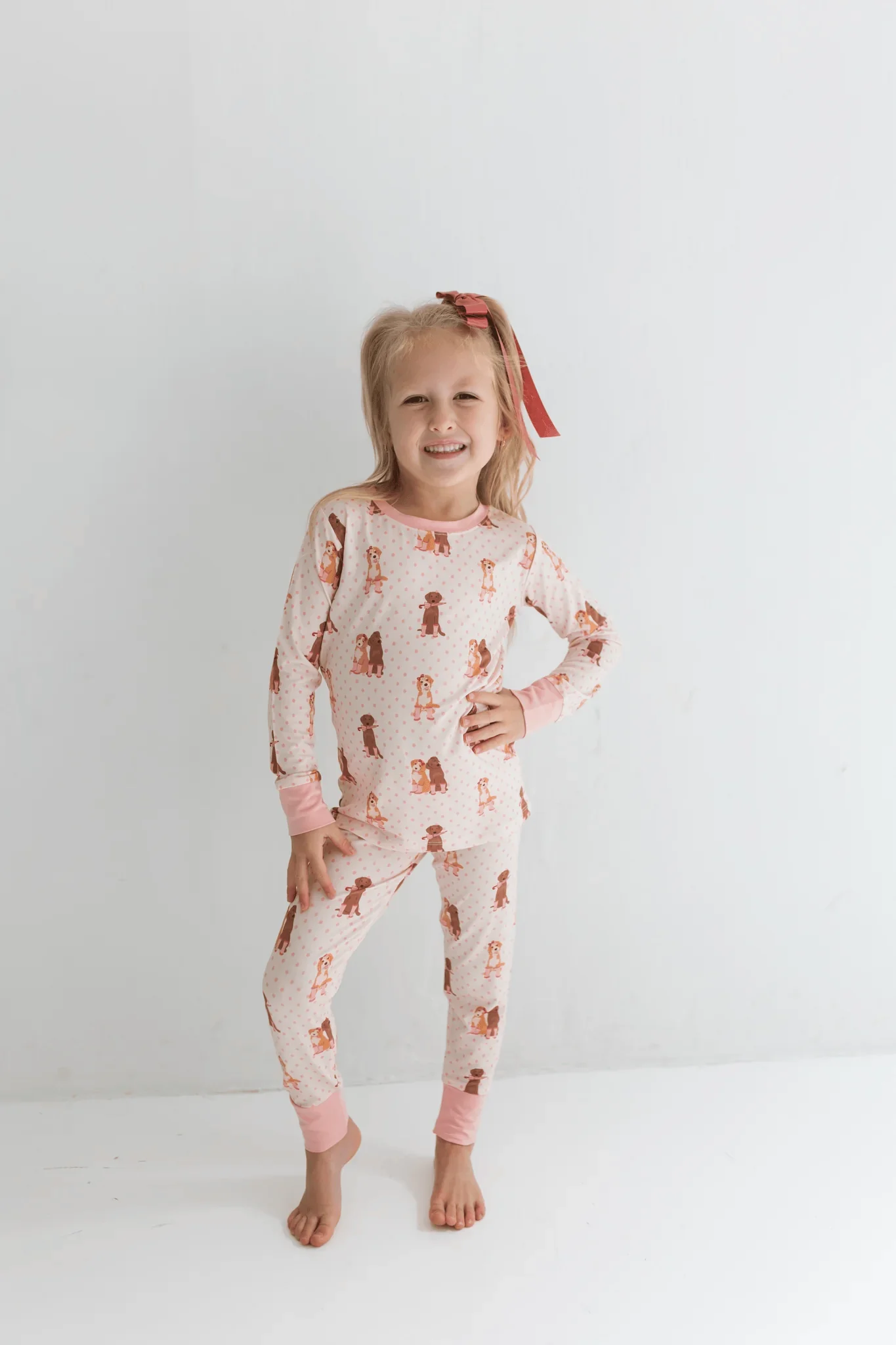 Bamboo Long Sleeve Pajama Set - Pink Pup Friends - Image 3
