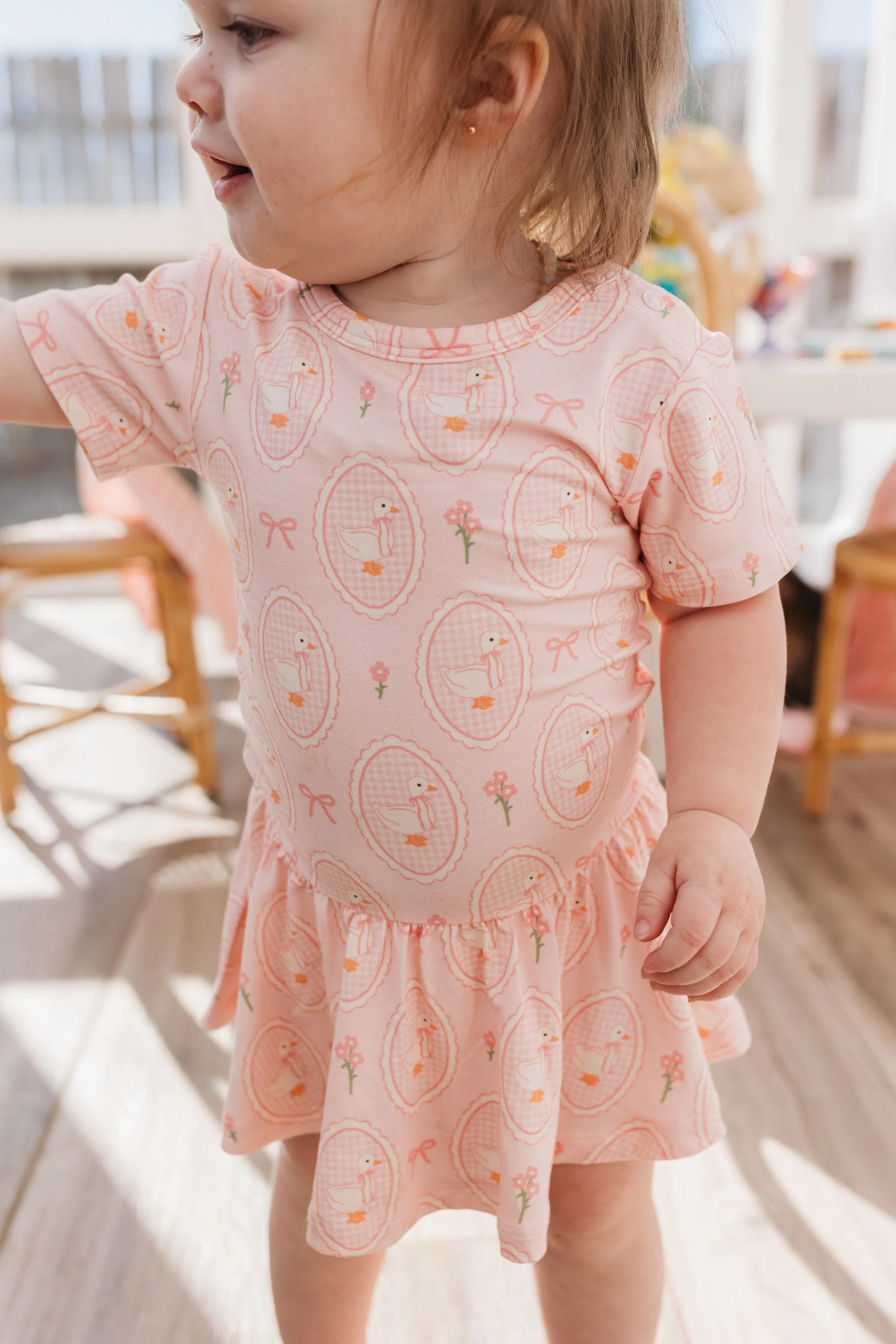 Bamboo Short Sleeve Twirl Bodysuit Dress - Pink Little Goose - Image 2