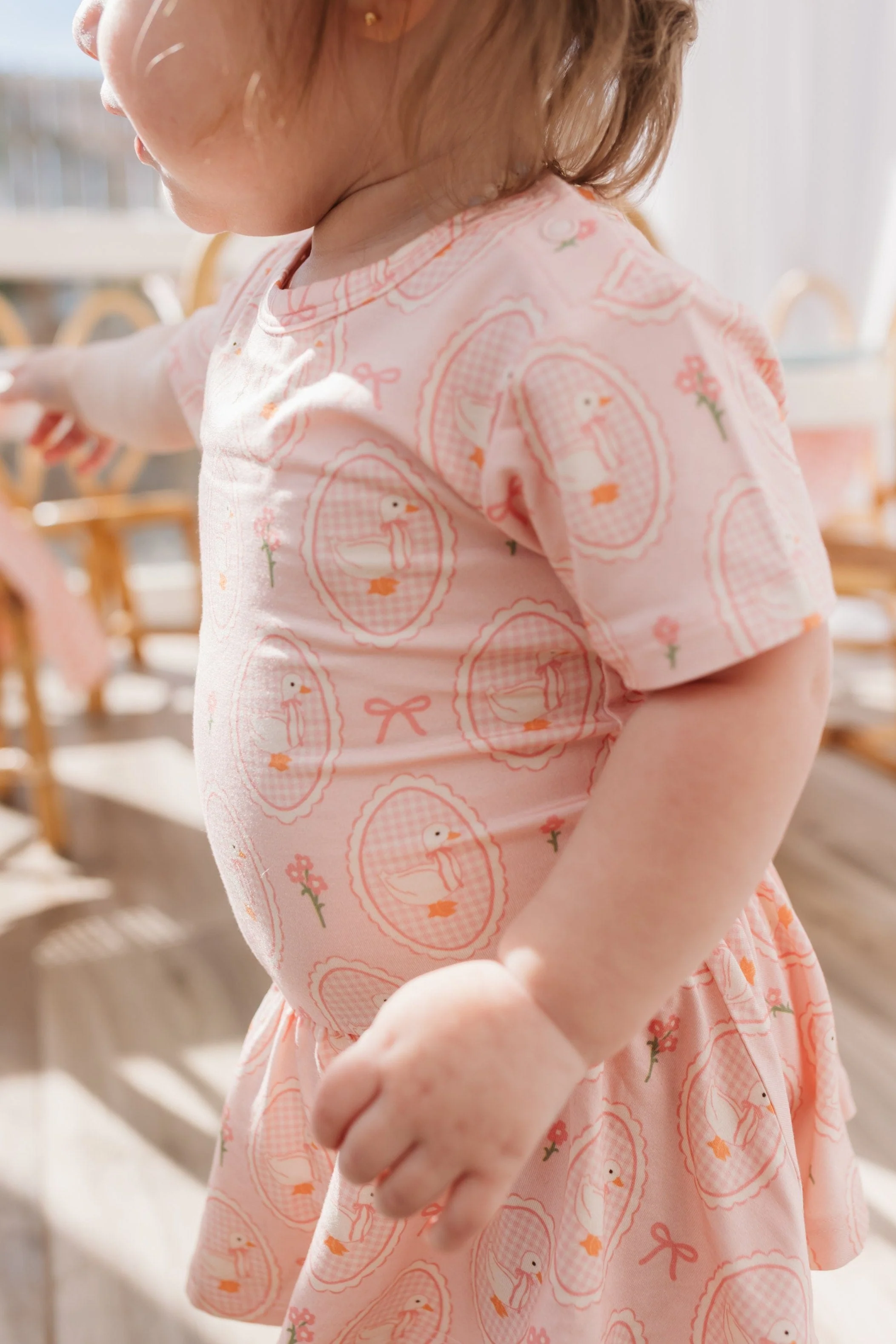Bamboo Short Sleeve Twirl Bodysuit Dress - Pink Little Goose - Image 3