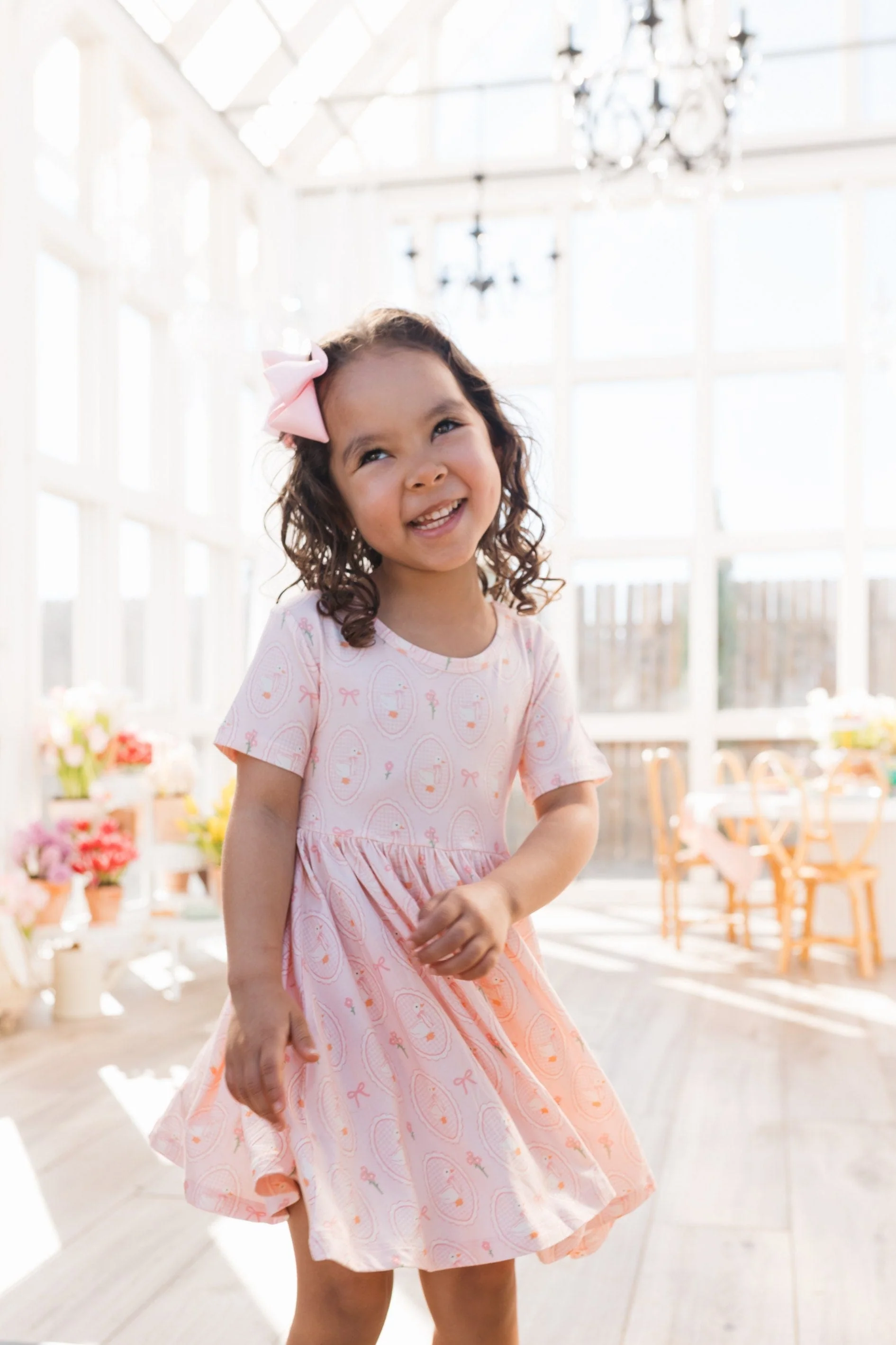 Bamboo Short Sleeve Twirl Dress - Pink Little Goose - Image 2