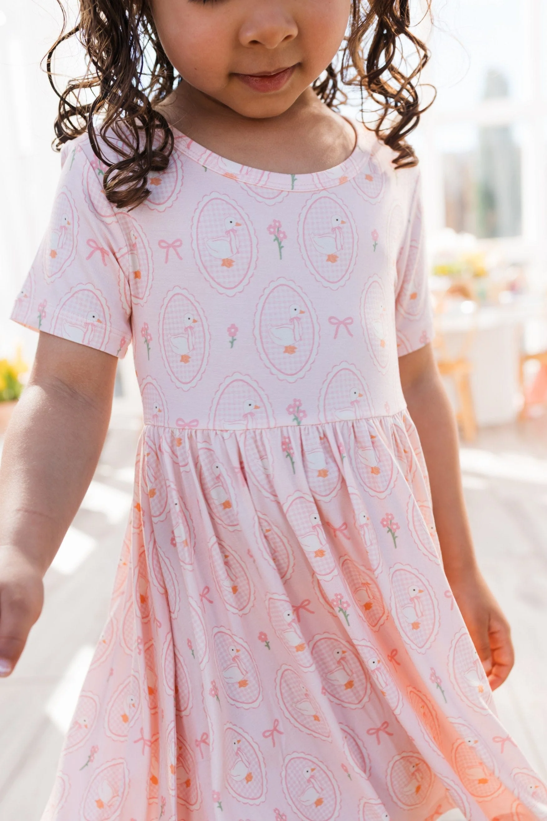 Bamboo Short Sleeve Twirl Dress - Pink Little Goose - Image 3