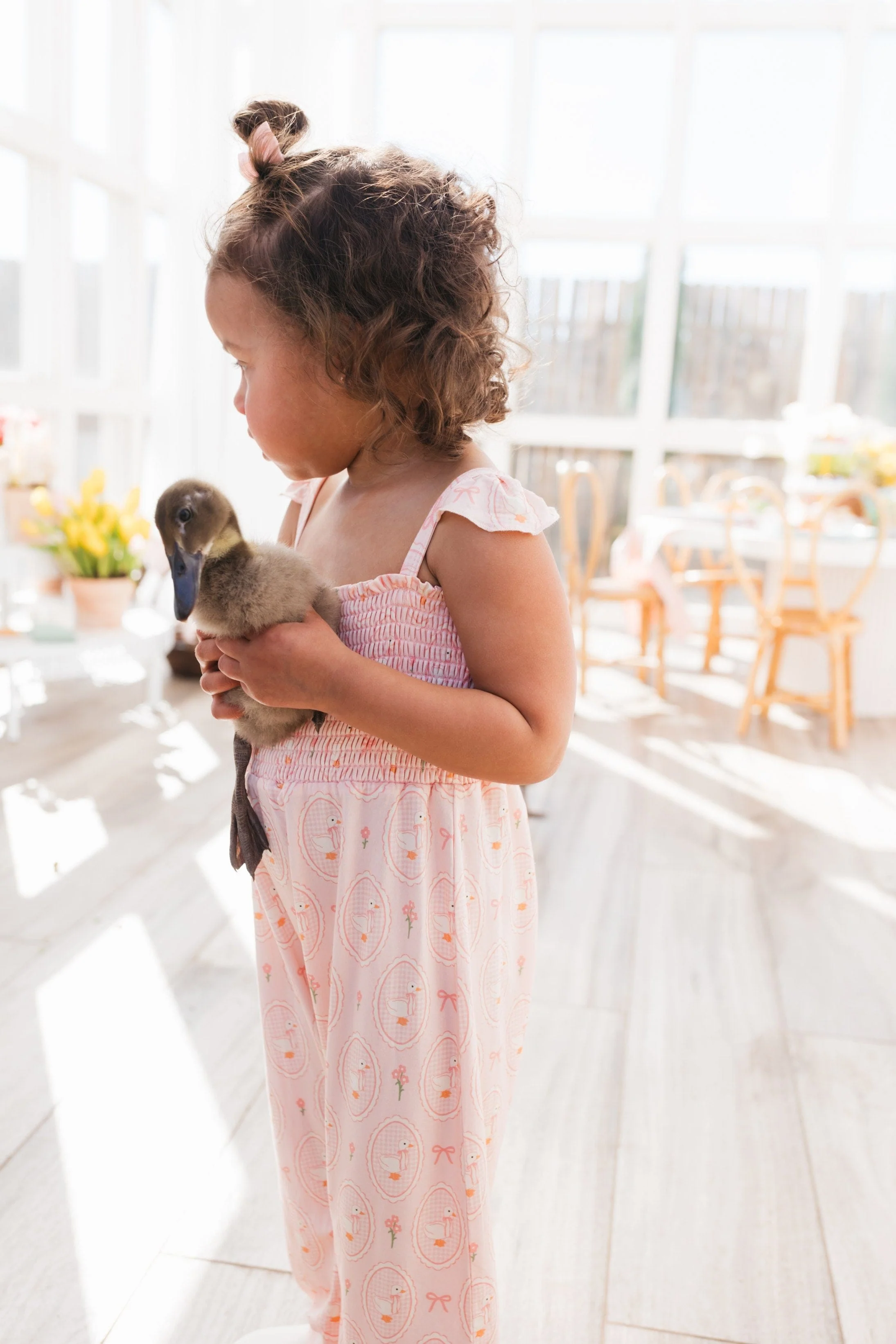 Bamboo Smocked Jumpsuit - Pink Little Goose - Image 3