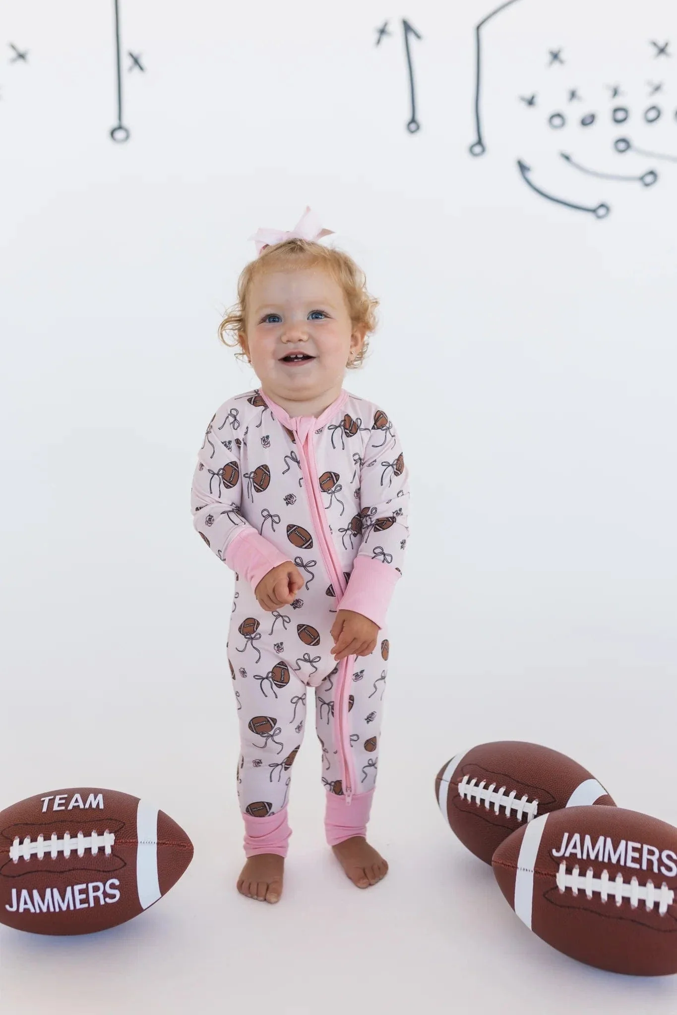 Bamboo Convertible Footie Romper - Blush Football - Image 2