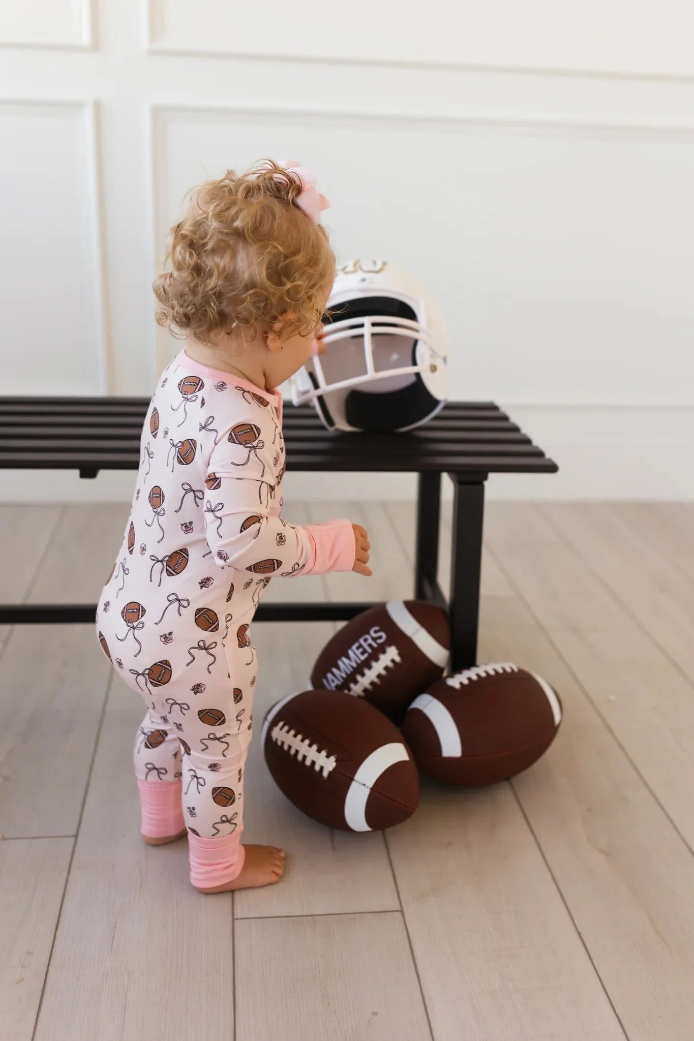 Bamboo Convertible Footie Romper - Blush Football - Image 3