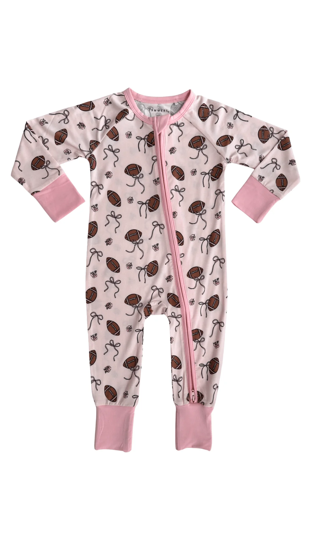 Bamboo Convertible Footie Romper - Blush Football - Image 4