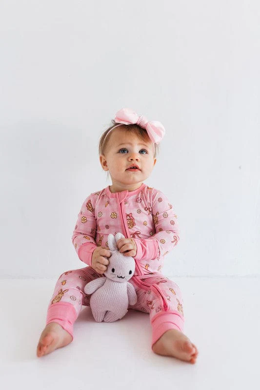 Bamboo Convertible Footie Romper - Pink Gingham Bunny - Image 4
