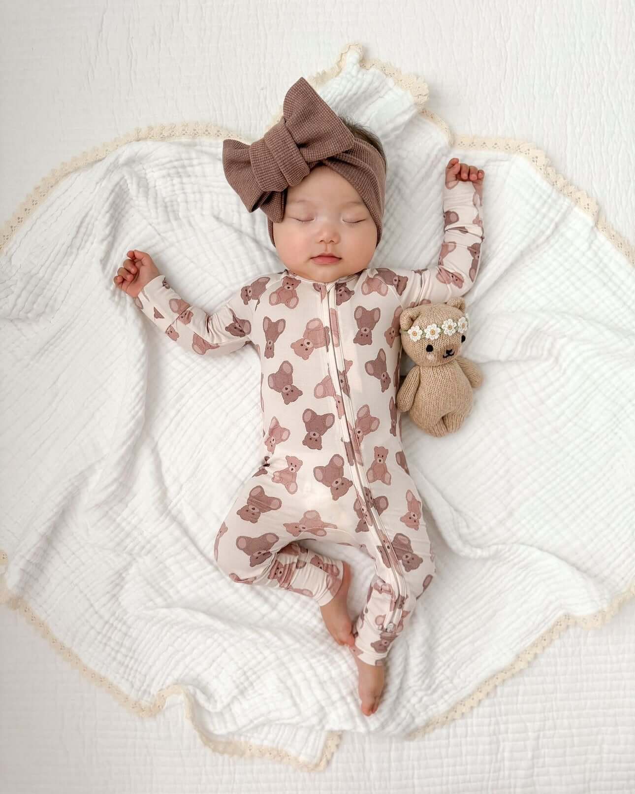 Bamboo Convertible Footie Romper - Teddy Bear - Image 2