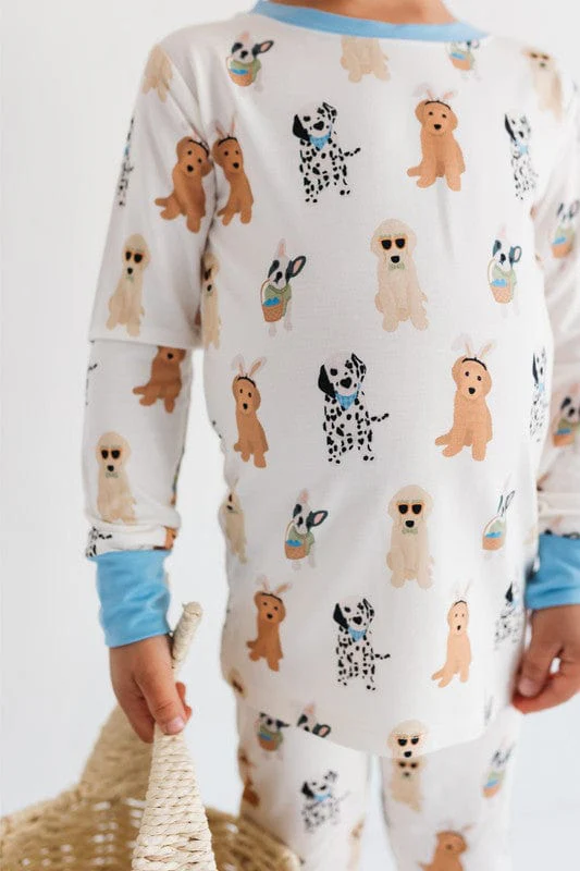 Bamboo Long Sleeve Pajama Set - Blue Easter Pups - Image 2