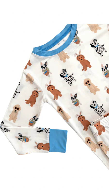 Bamboo Long Sleeve Pajama Set - Blue Easter Pups - Image 3