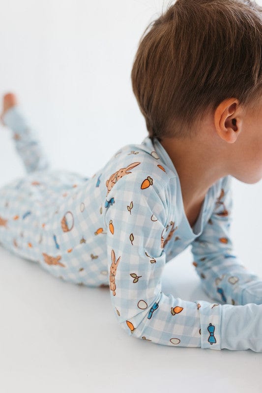 Bamboo Long Sleeve Pajama Set - Blue Gingham Bunny - Image 2