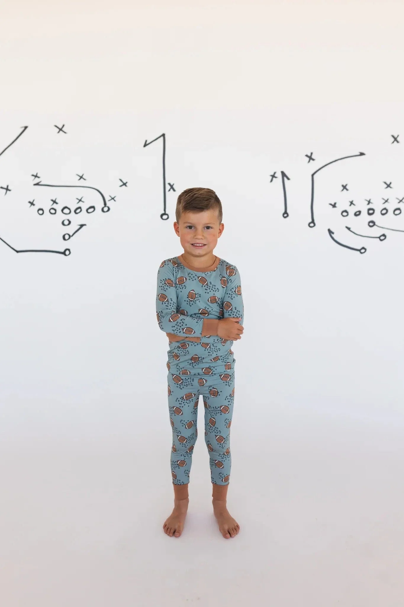 Bamboo Long Sleeve Pajama Set - Green Football - Image 3