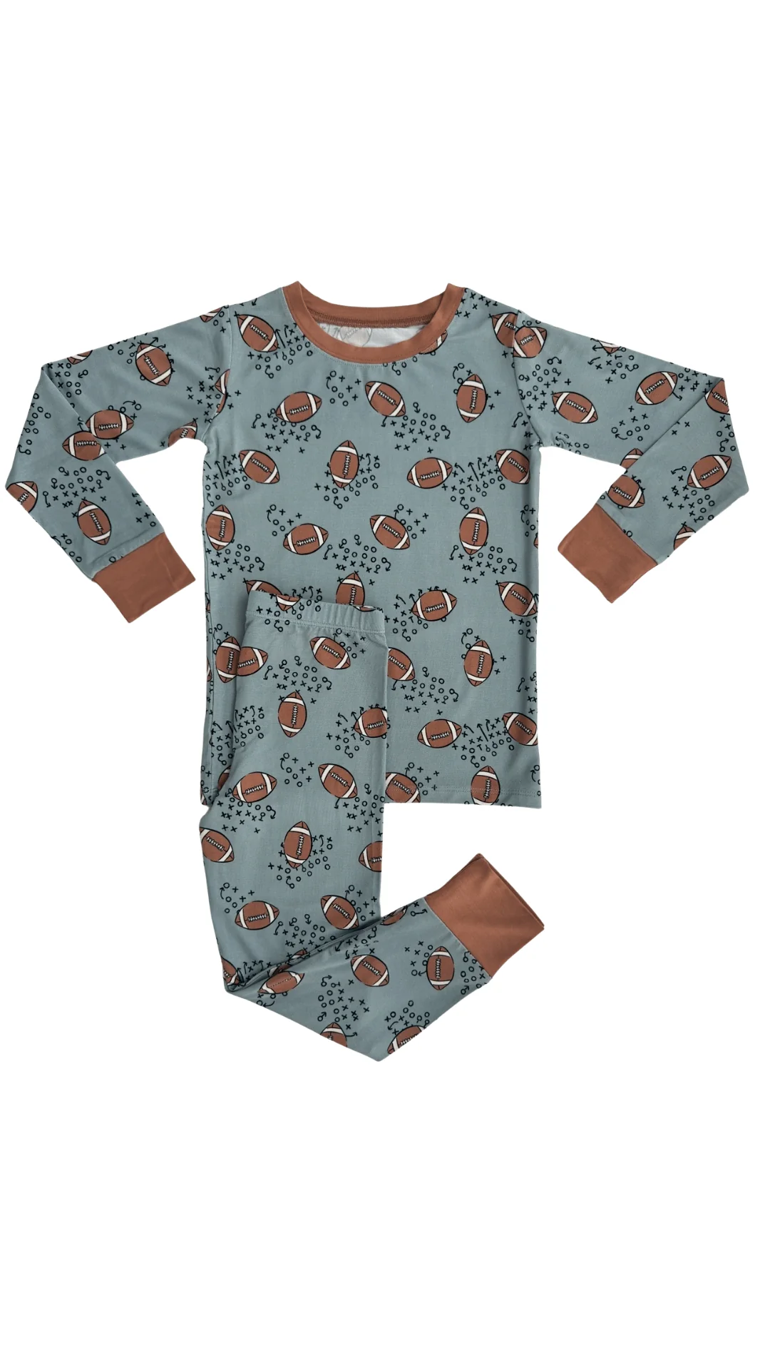 Bamboo Long Sleeve Pajama Set - Green Football - Image 4