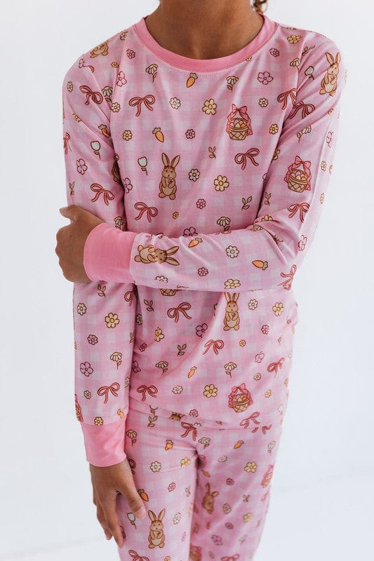 Bamboo Long Sleeve Pajama Set - Pink Gingham Bunny - Image 2