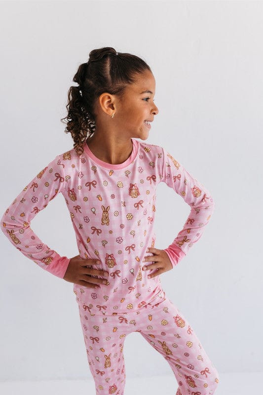 Bamboo Long Sleeve Pajama Set - Pink Gingham Bunny - Image 3