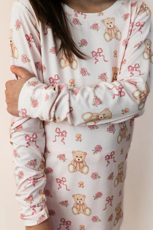 Bamboo Long Sleeve Pajama Set - Teddy Bear and Bows - Image 3