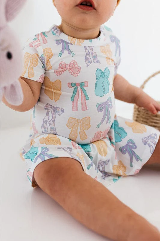 Bamboo Short Sleeve Bodysuit Dress - Easter Bows - Image 2