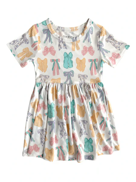 Bamboo Short Sleeve Twirl Dress - Easter Bows