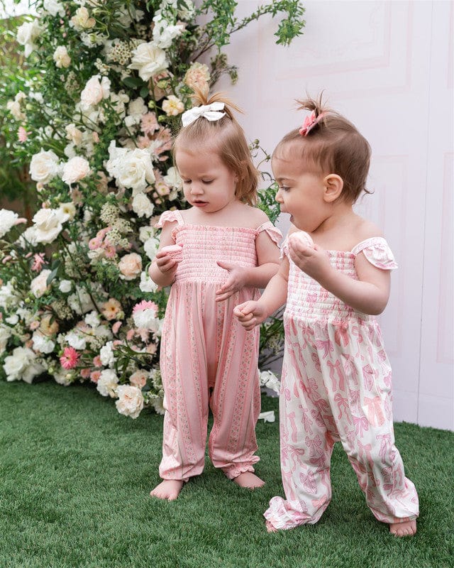 Bamboo Smocked Bubble Jumpsuit - Spring Floral Bows - Image 2