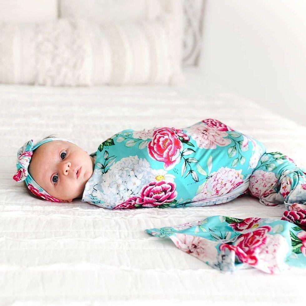 Infant Bamboo Swaddle and Headwrap Set - Eloise (Floral) - Image 3