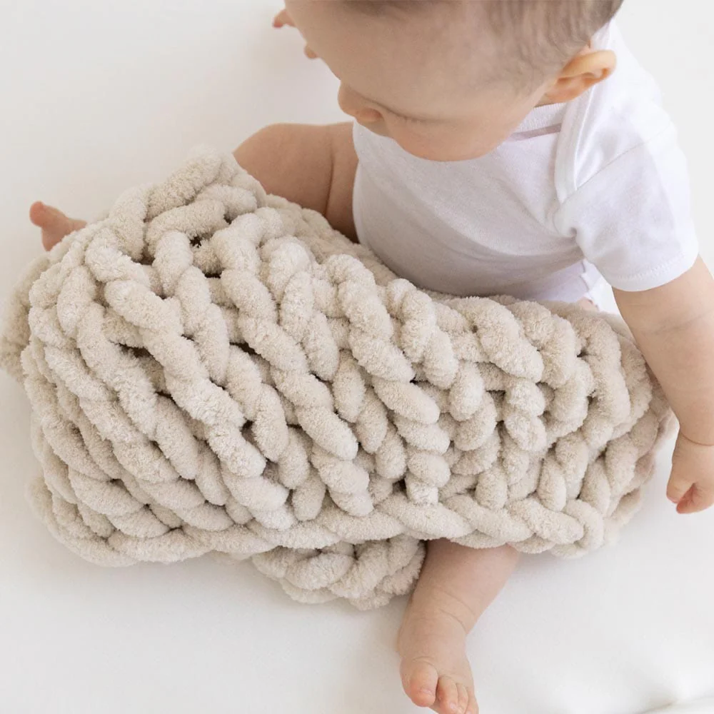 INFINITE CHUNKY KNIT BLANKET | MINKY | CUDDLE - SAND - Image 2