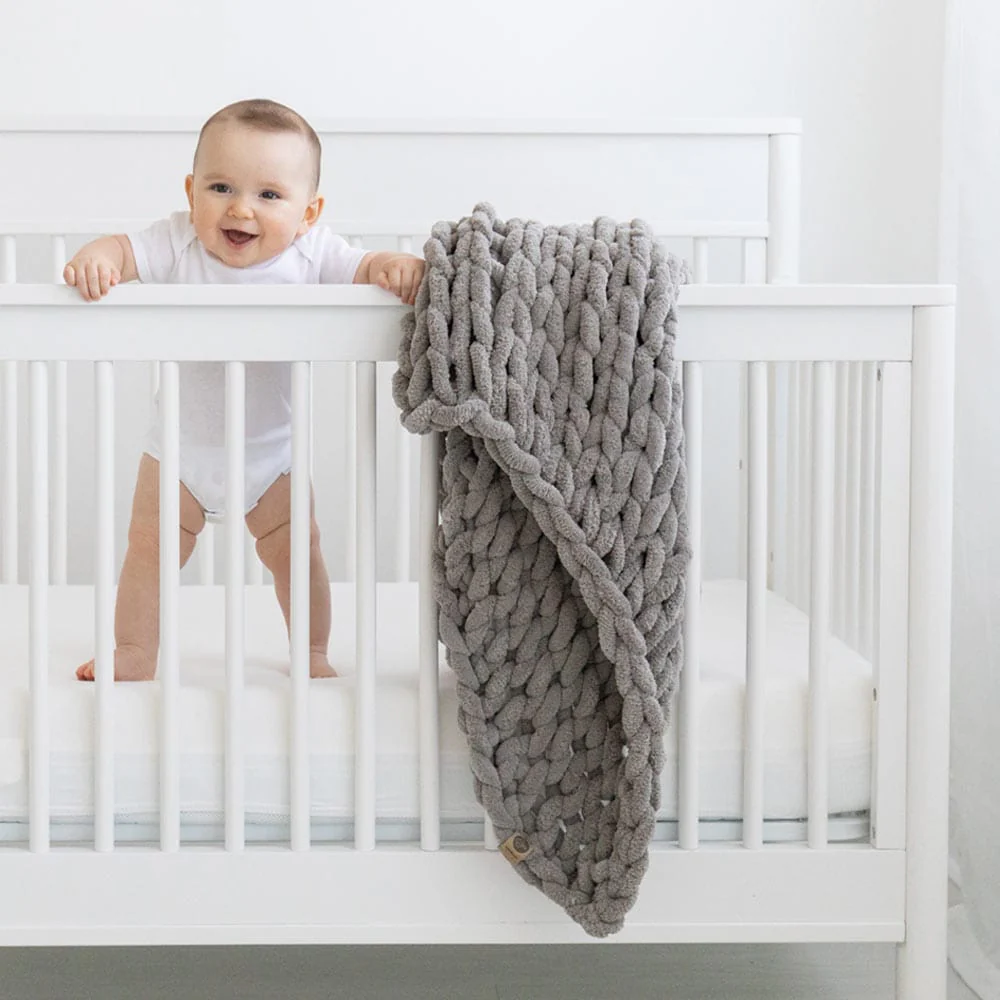 INFINITE CHUNKY KNIT BLANKET | MINKY | LITTLE - MIST - Image 2