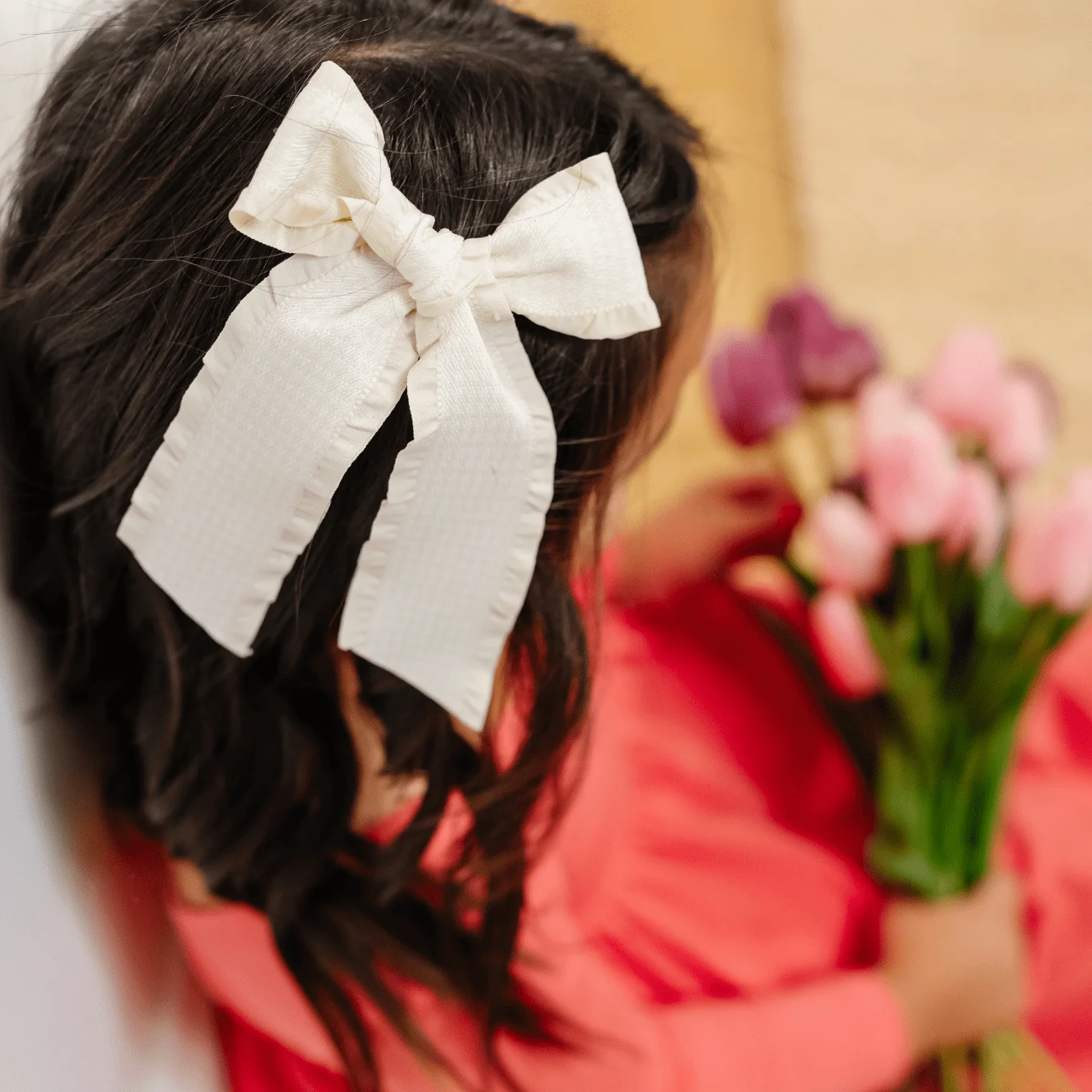 Ivory Houndstooth Ribbon Bow Clip - Image 2