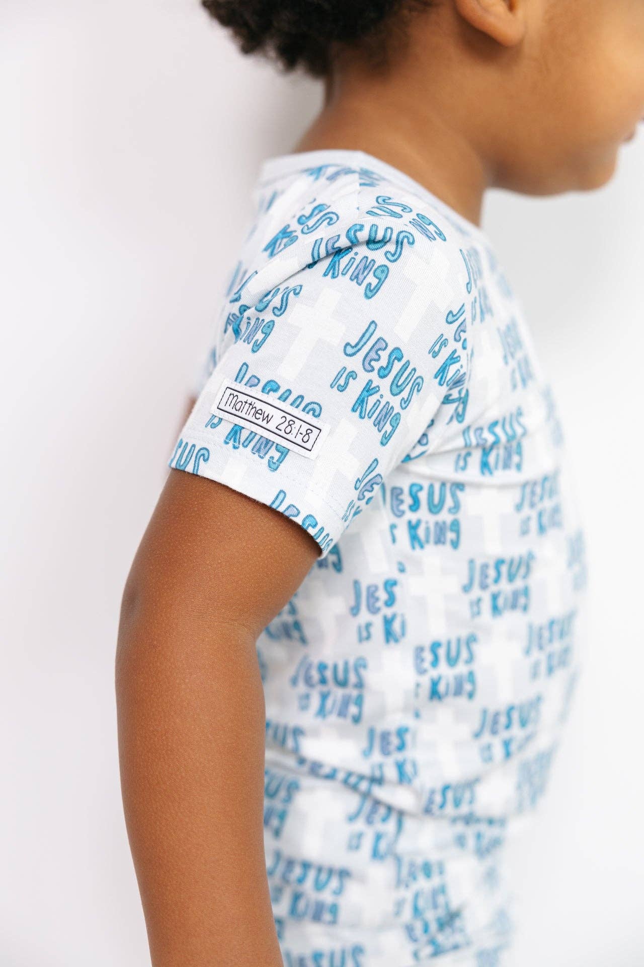 Bamboo Short Sleeve Pajama Set with Shorts - Blue Jesus Is King - Image 2