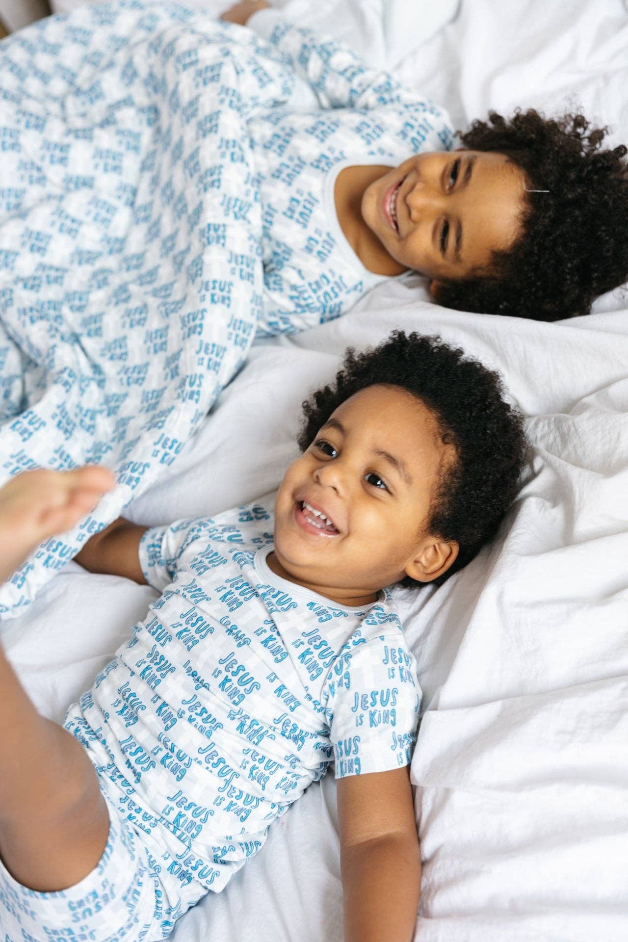 Bamboo Short Sleeve Pajama Set with Shorts - Blue Jesus Is King - Image 5