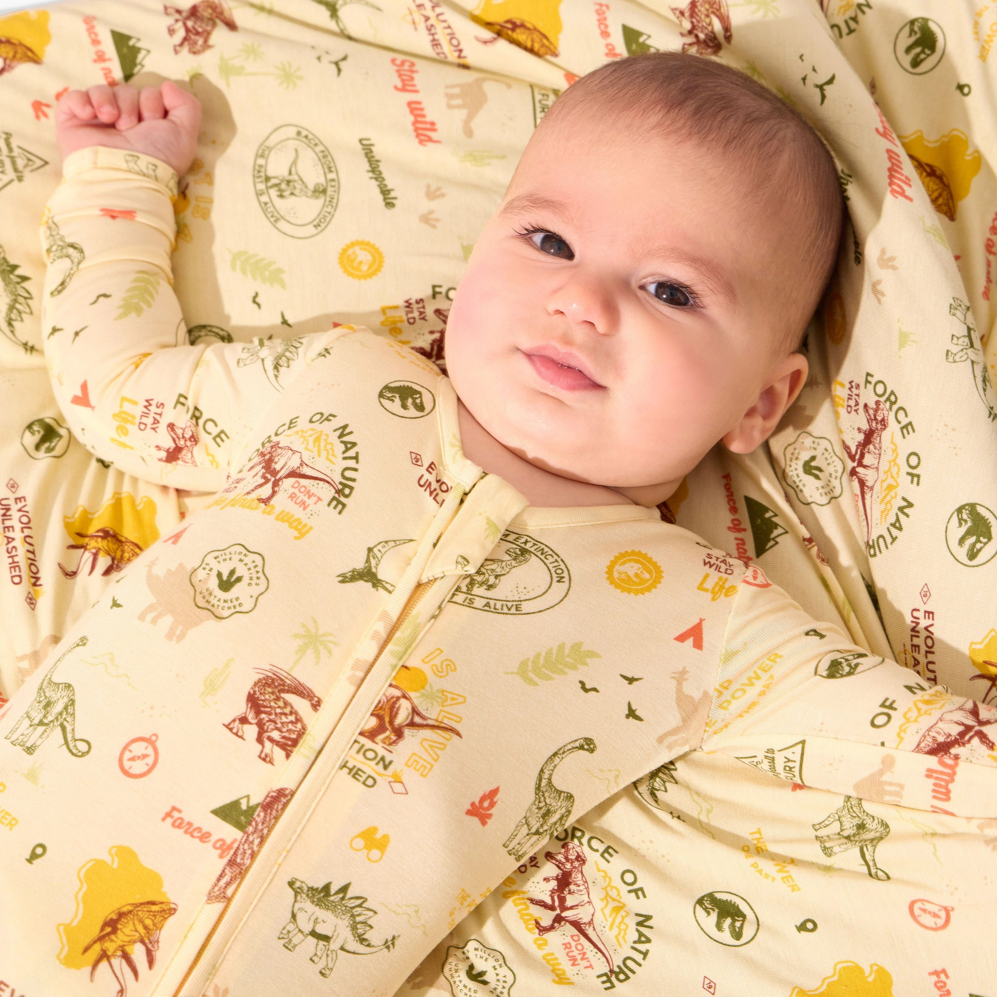 Bamboo Convertible Footie Romper - Jurassic Park Beige - Image 2