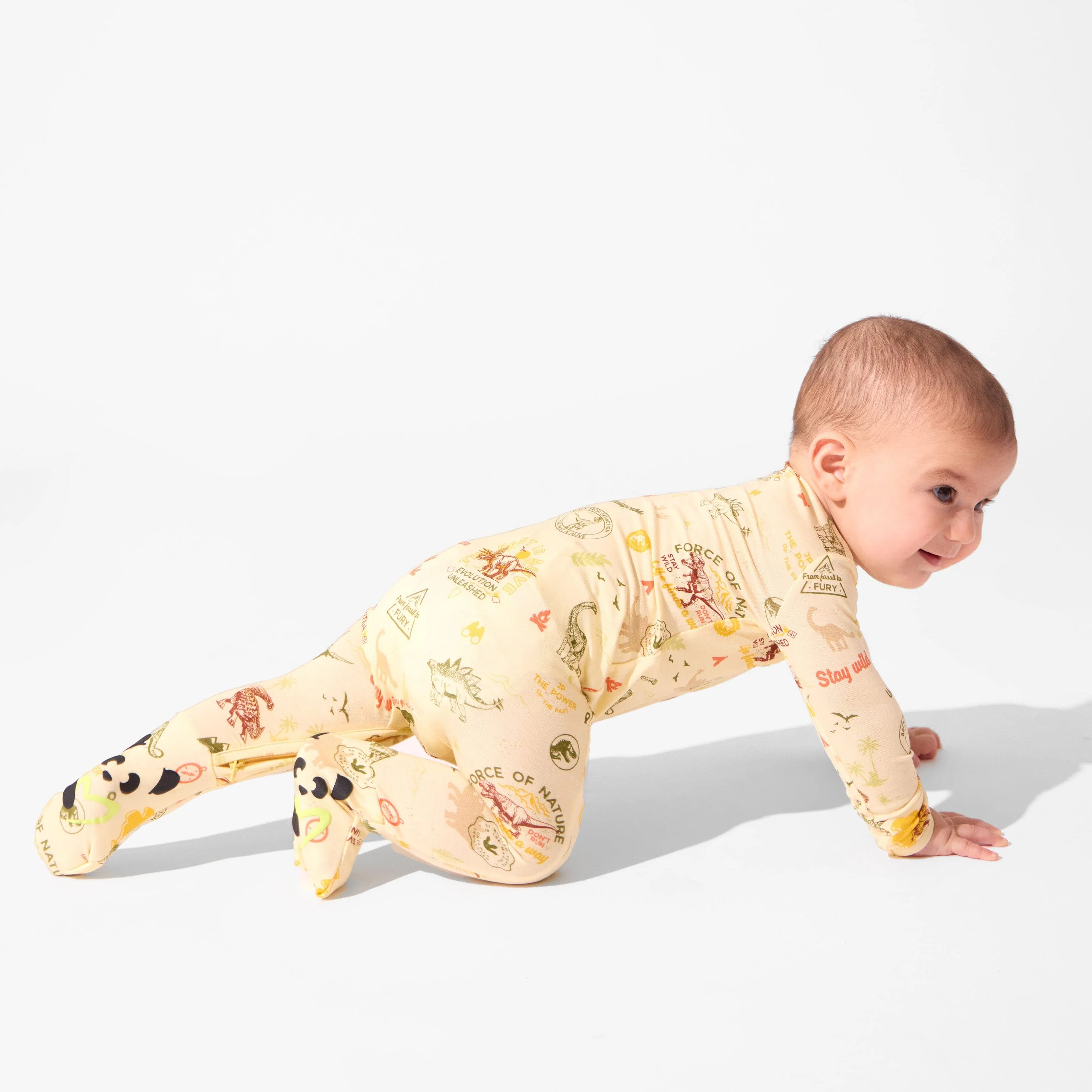 Bamboo Convertible Footie Romper - Jurassic Park Beige - Image 4