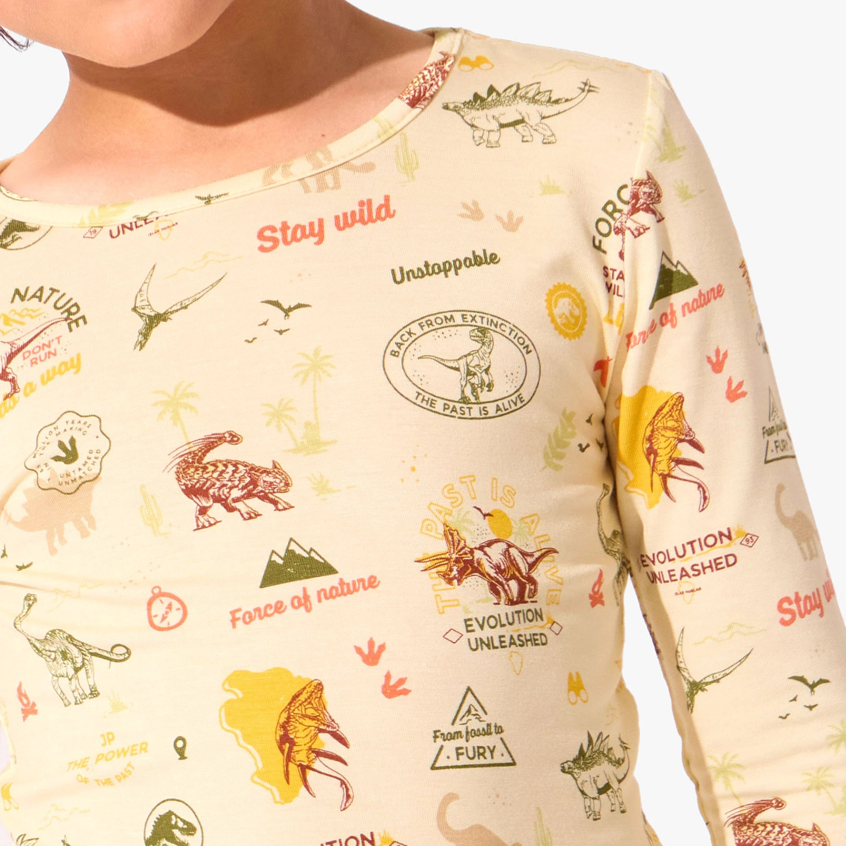 Bamboo Long Sleeve Pajama Set - Jurassic Park Beige - Image 2