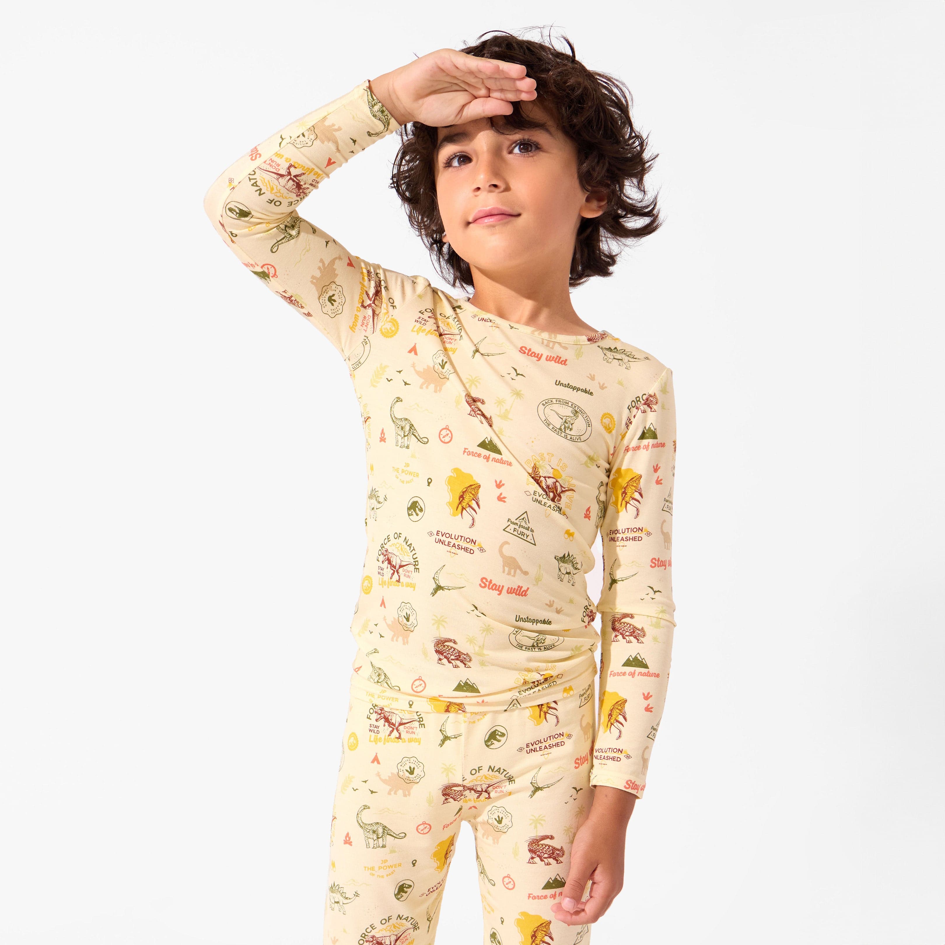 Bamboo Long Sleeve Pajama Set - Jurassic Park Beige - Image 3
