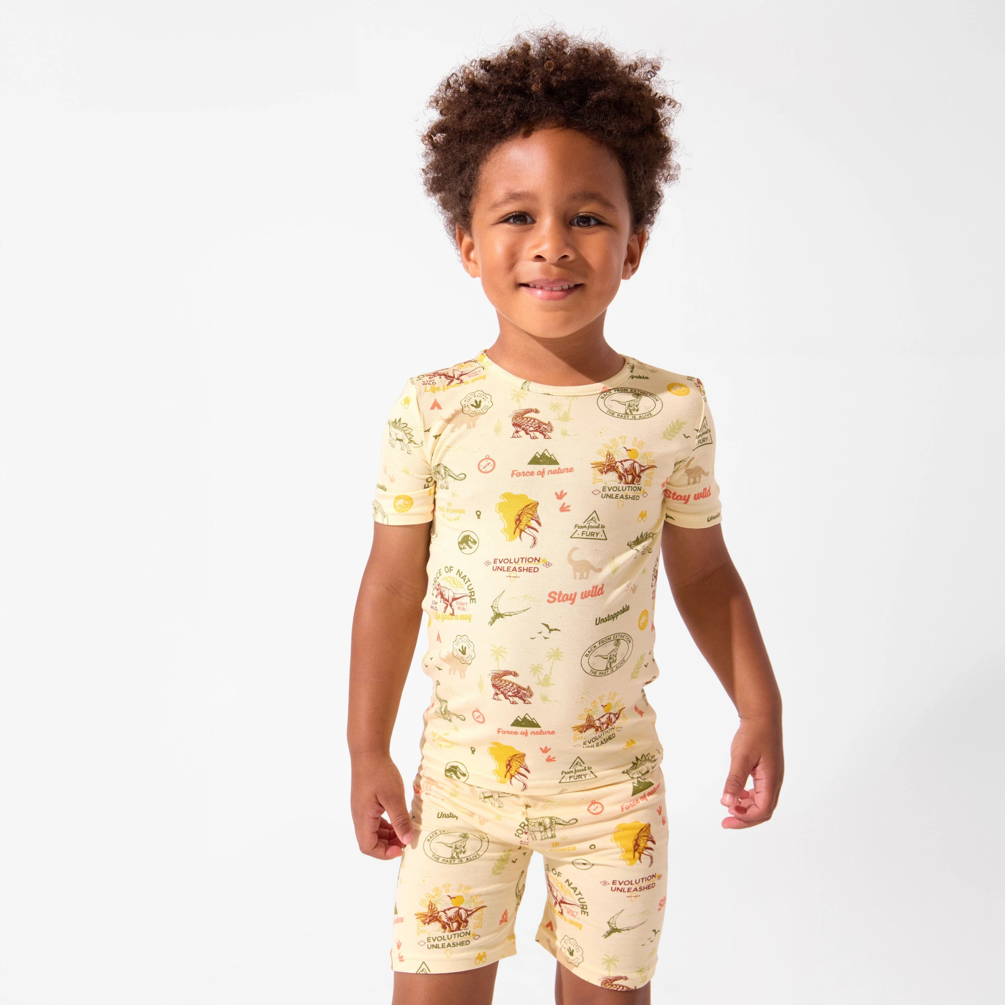 Bamboo Short Sleeve Pajama Set with Shorts - Jurassic Park Beige - Image 3