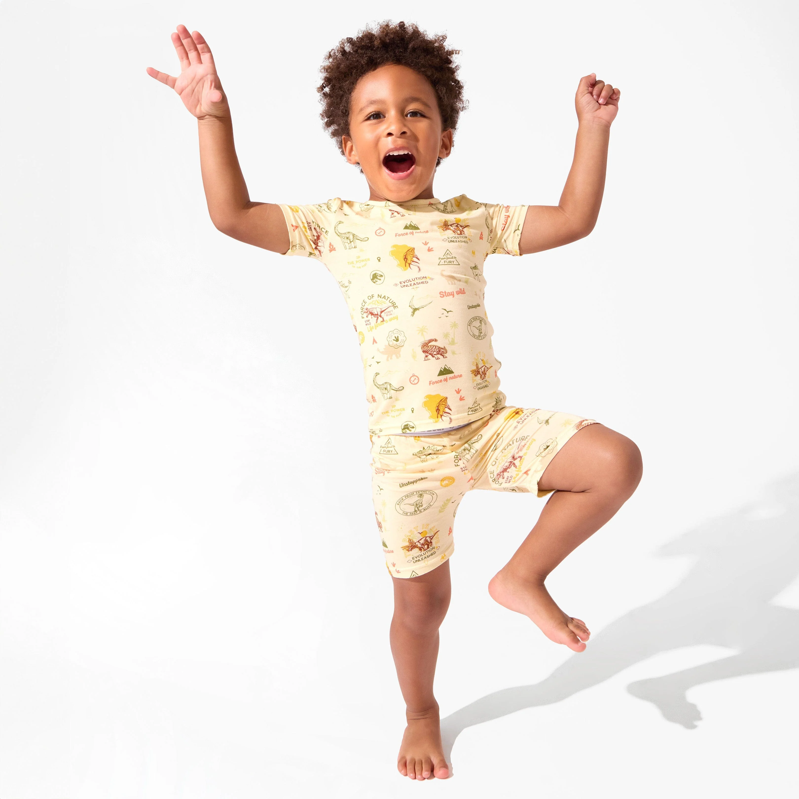 Bamboo Short Sleeve Pajama Set with Shorts - Jurassic Park Beige - Image 4
