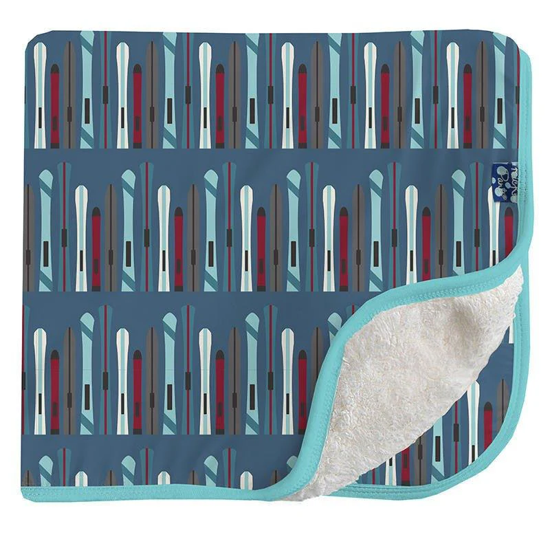 Baby Boys Print Bamboo Sherpa Lined Stroller Blanket, Twilight Skis - One Size