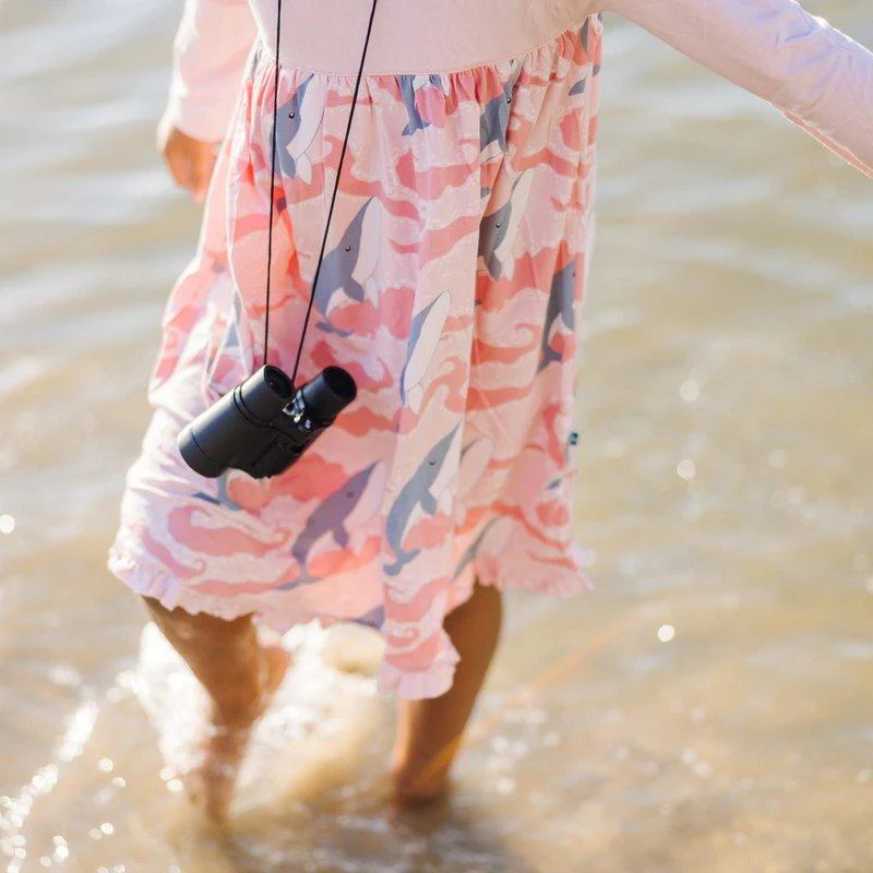 Bamboo Classic Long Sleeve Swing Dress - Baby Rose Splashing Whales - Image 2