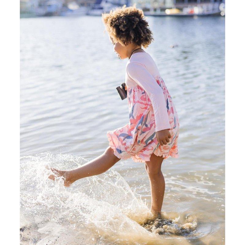Bamboo Classic Long Sleeve Swing Dress - Baby Rose Splashing Whales - Image 3