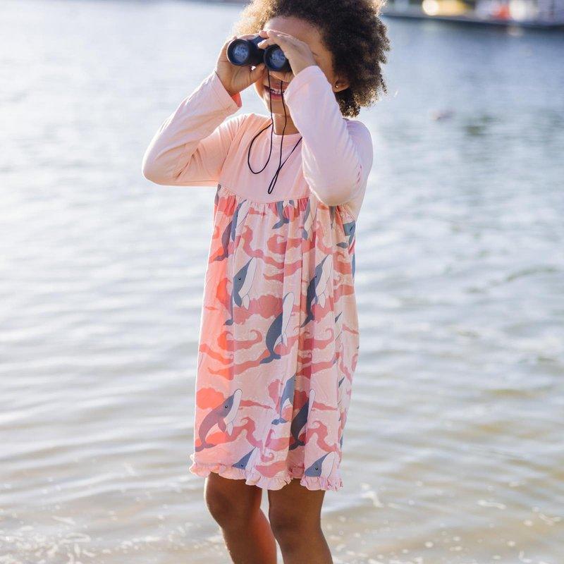 Bamboo Classic Long Sleeve Swing Dress - Baby Rose Splashing Whales - Image 4