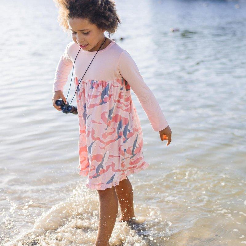 Bamboo Classic Long Sleeve Swing Dress - Baby Rose Splashing Whales - Image 5