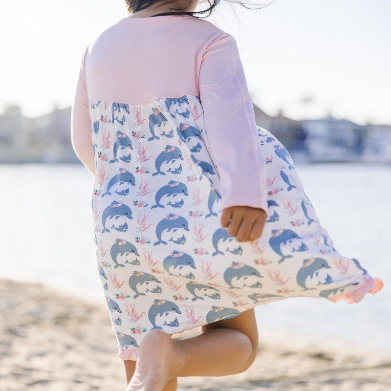 Bamboo Classic Long Sleeve Swing Dress - Natural Dolphins - Image 3