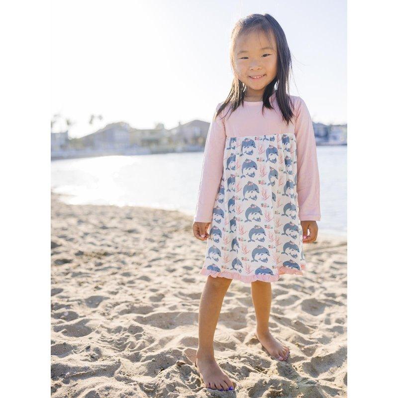 Bamboo Classic Long Sleeve Swing Dress - Natural Dolphins - Image 4