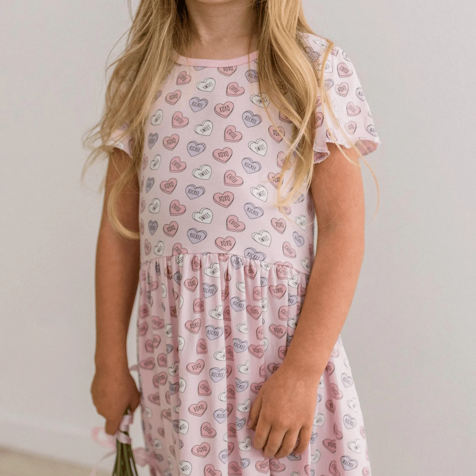 Bamboo Flutter Sleeve Twirl Dress with Pockets - Candy Hearts - Image 2