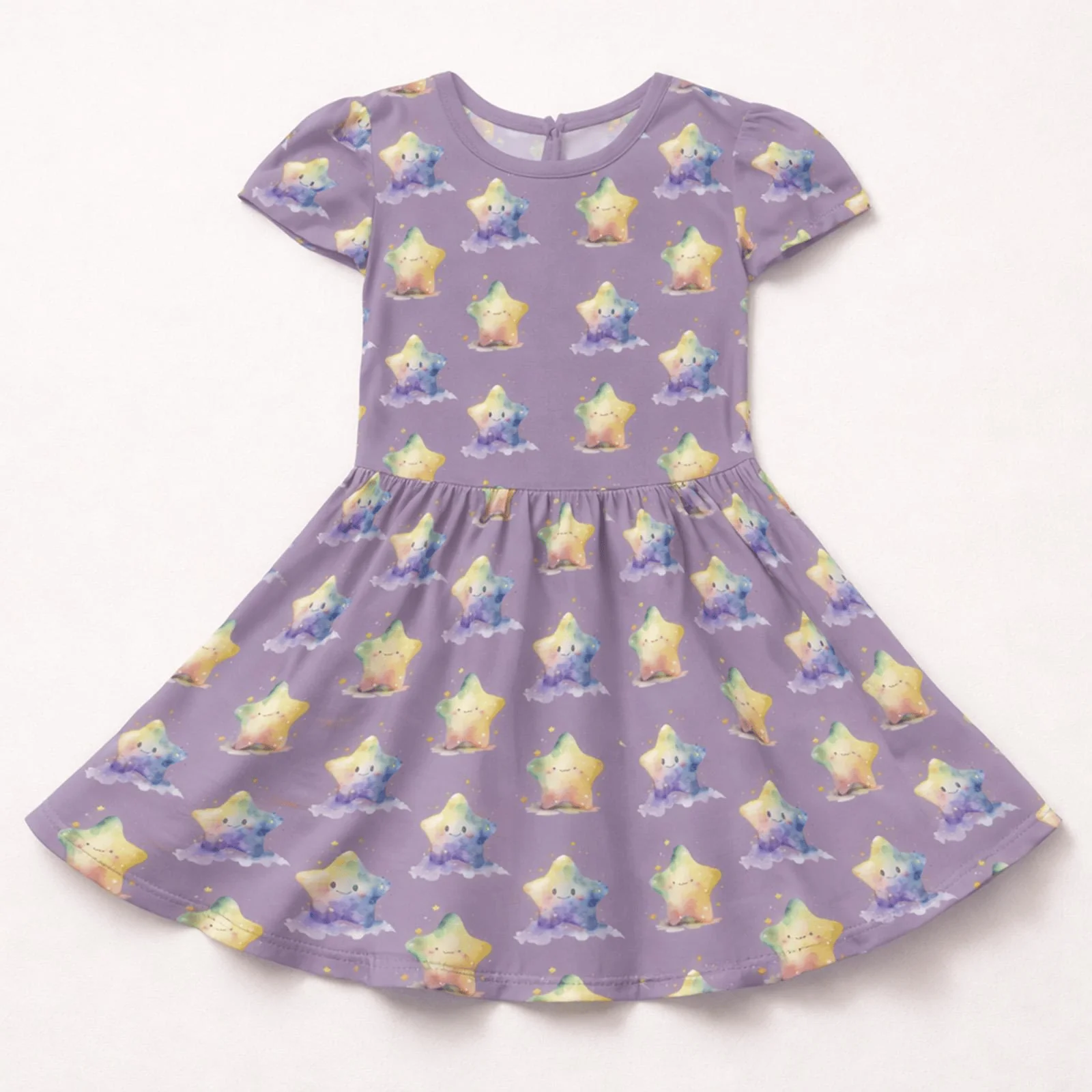 Bamboo Flutter Sleeve Twirl Dress with Pockets - Rainbow Stars - Image 2