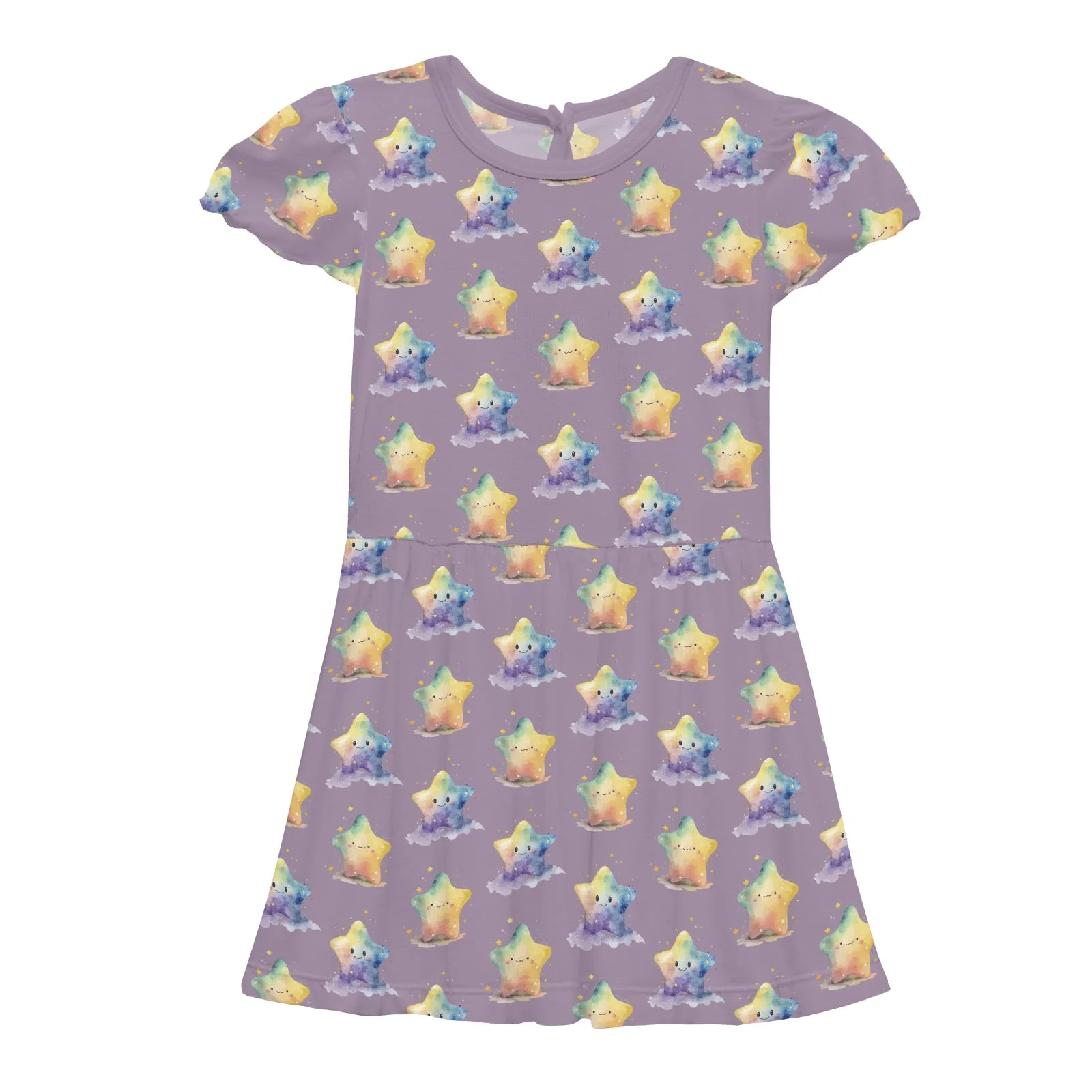 Bamboo Flutter Sleeve Twirl Dress with Pockets - Rainbow Stars - Image 3
